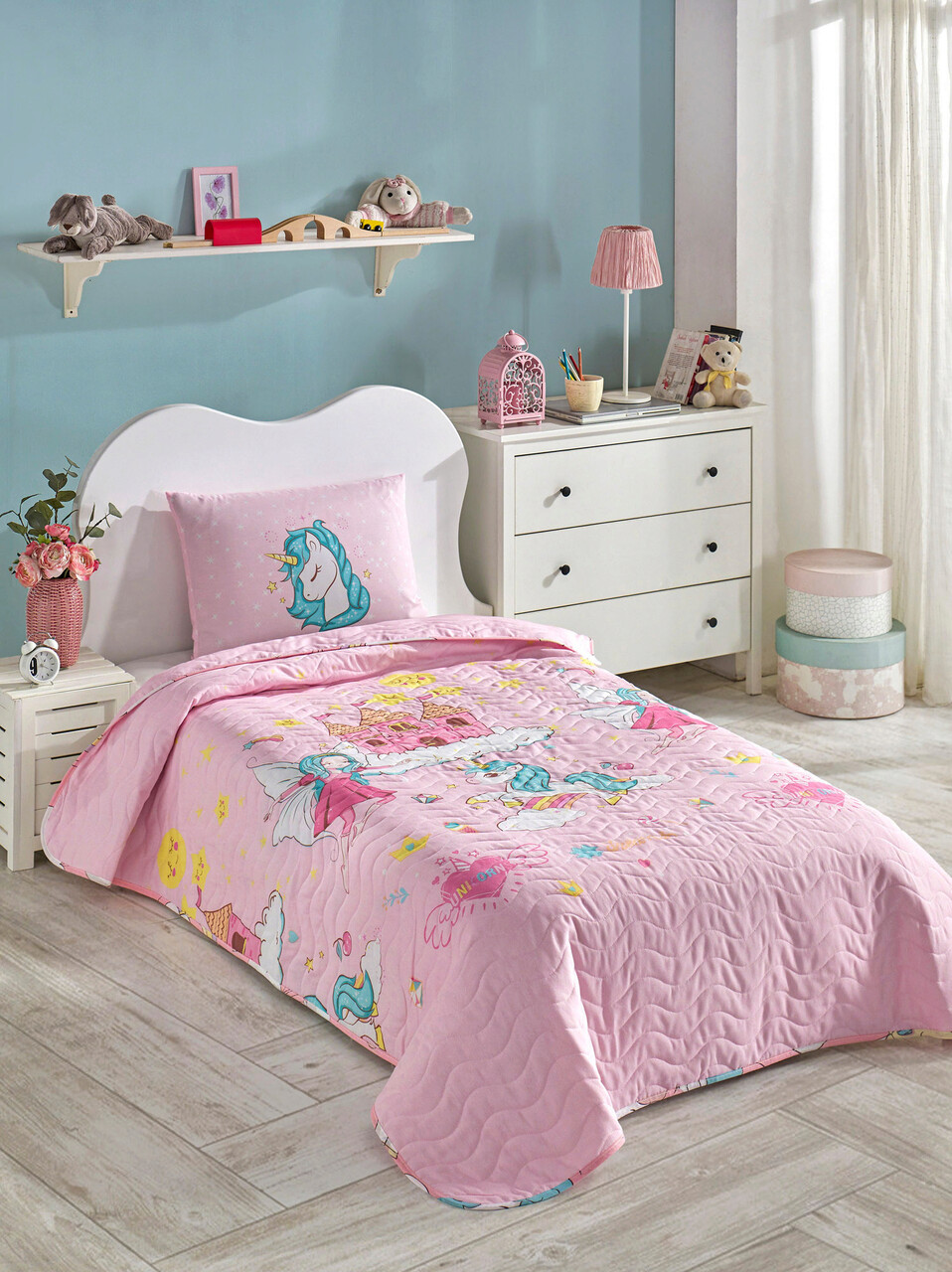 Set cuvertura Single 160x220 cm, 2 piese, L'essentiel Maison, Unicorn Dreams, Pink / Blue / White / Yellow - imagine 3